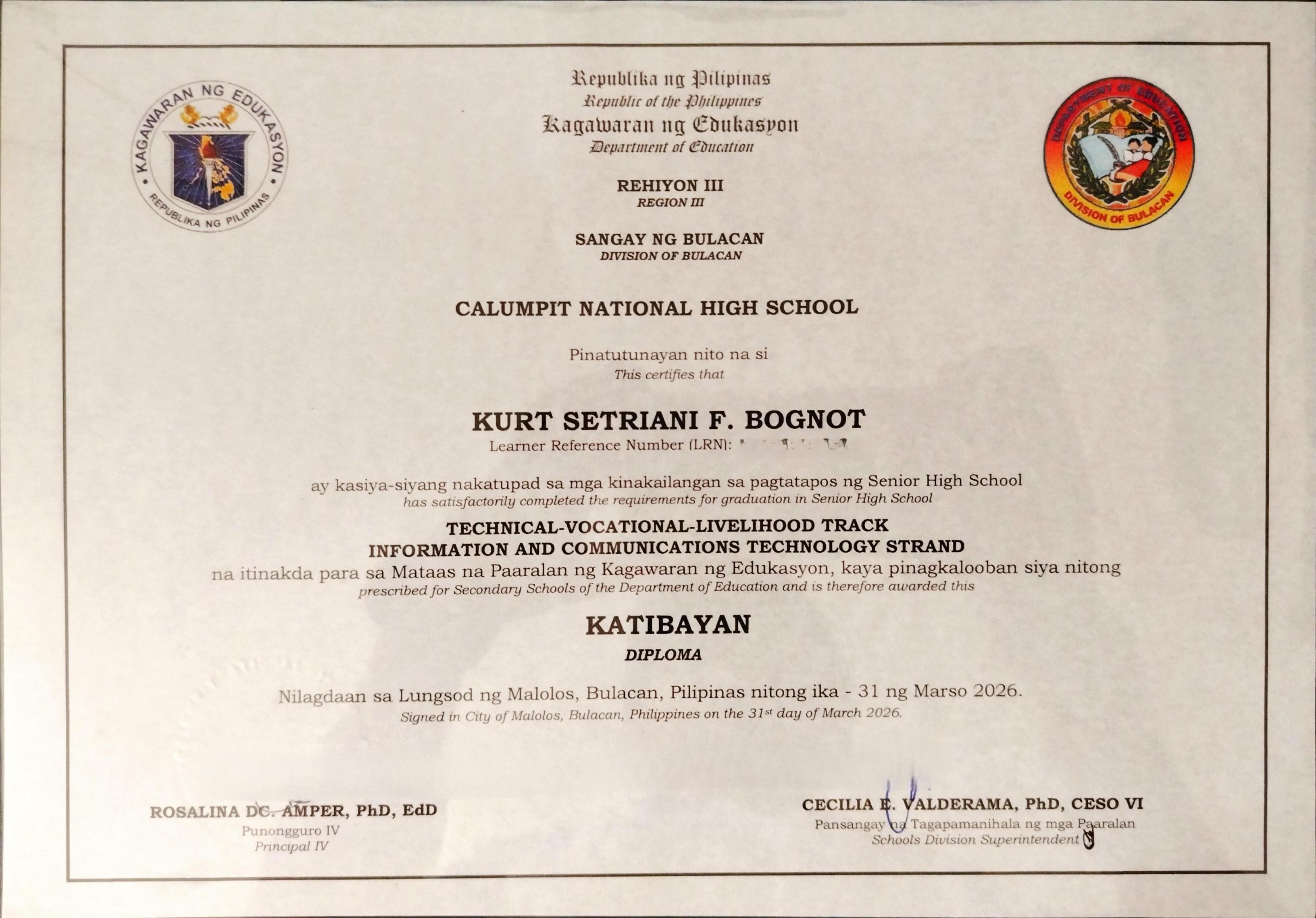 Certificate - Senior High School Diploma